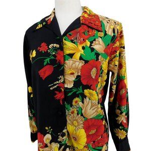 Vintage Anastasia Blouse Womens Sz S Button Front Shoulder Pads Bright Flowers